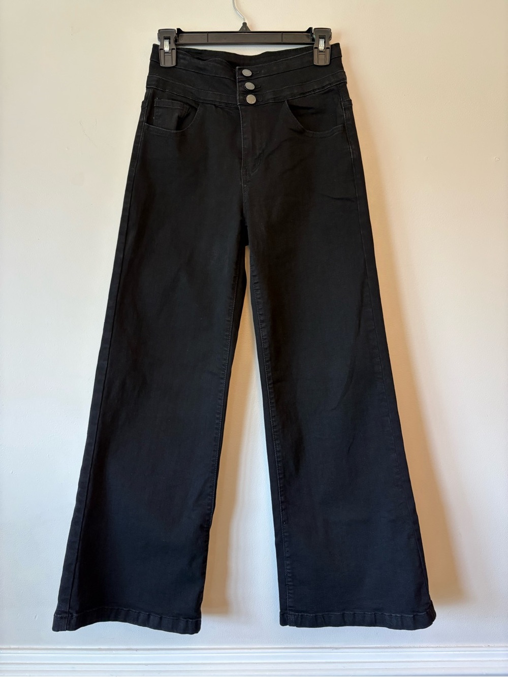Roswear Black Flare Jeans Size Small Denim Fall Wide Leg Three Button 26x29